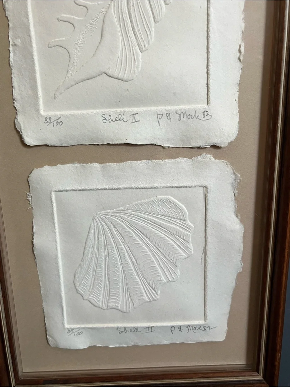 Vtg Embossed Shell Artwork Set of 3 Signed Numbered Frame Rare 1982 Costal Decor